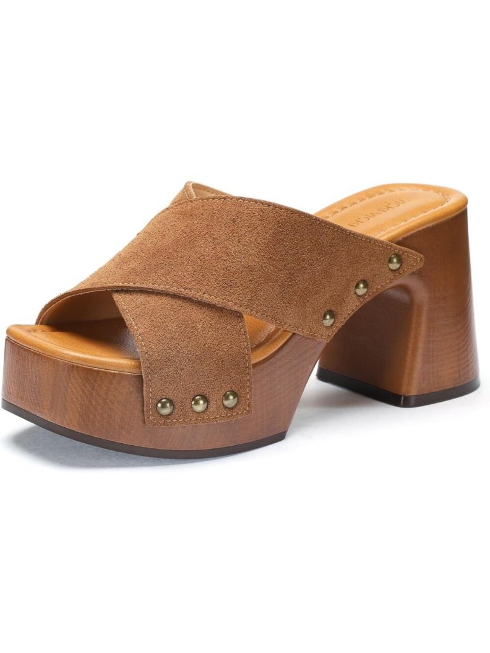 Stylish Women's Chunky Platform Sandals - Square Open Toe, Studded Slip-On Heels
